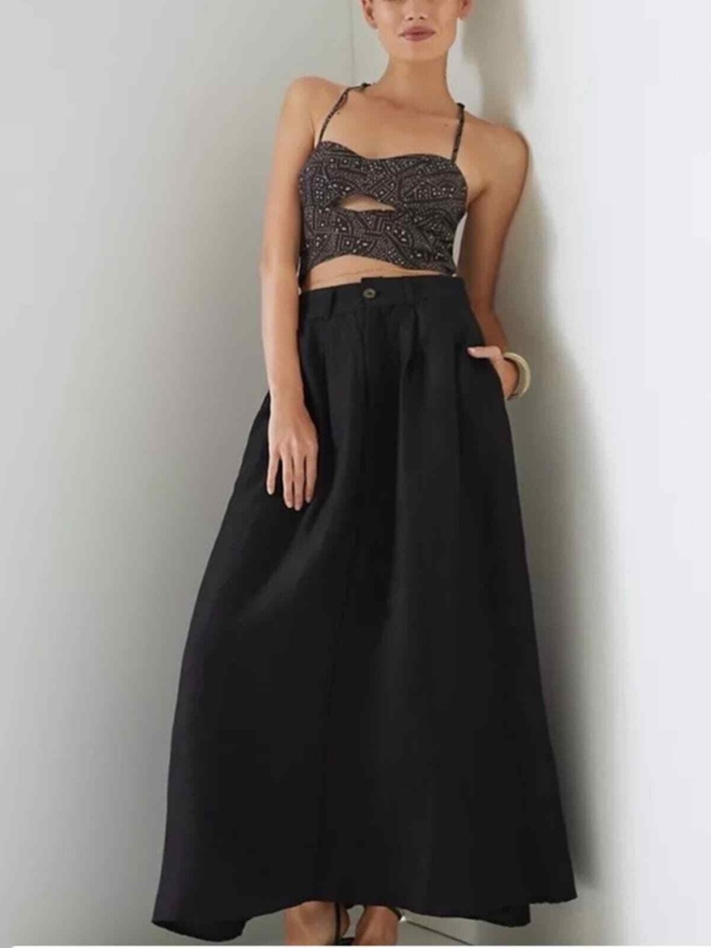 Anthropologie Linen Blend Black Maxi Skirt Size 4